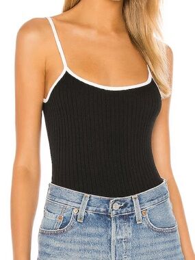 Lovers + Friends Black Ribbed Camisole with White Trim